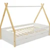 Lit tipi 90 x 190 cm avec tiroirs - Pin et MDF - Coloris : Blanc et naturel - LUANCO>Vente-unique Sale