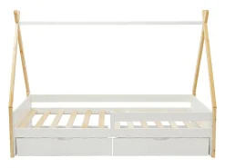 Lit tipi 90 x 190 cm avec tiroirs - Pin et MDF - Coloris : Blanc et naturel - LUANCO><noscript><img width=