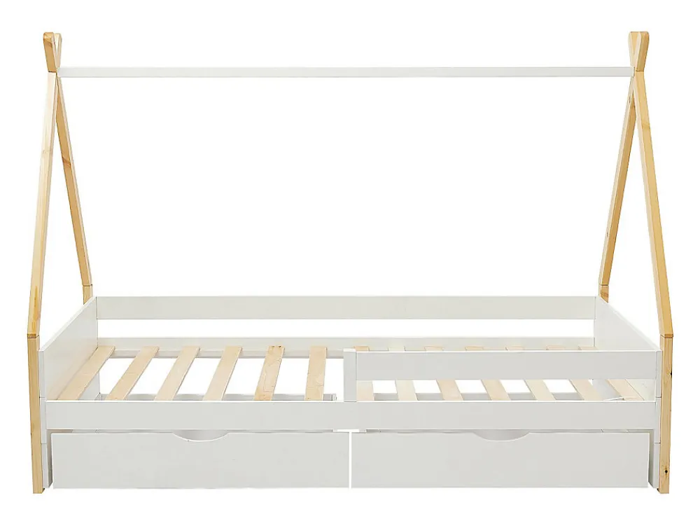 Lit tipi 90 x 190 cm avec tiroirs - Pin et MDF - Coloris : Blanc et naturel - LUANCO>Vente-unique Sale