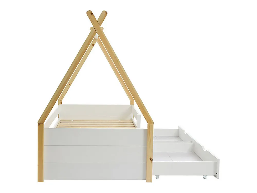 Lit tipi 90 x 190 cm avec tiroirs - Pin et MDF - Coloris : Blanc et naturel - LUANCO>Vente-unique Sale