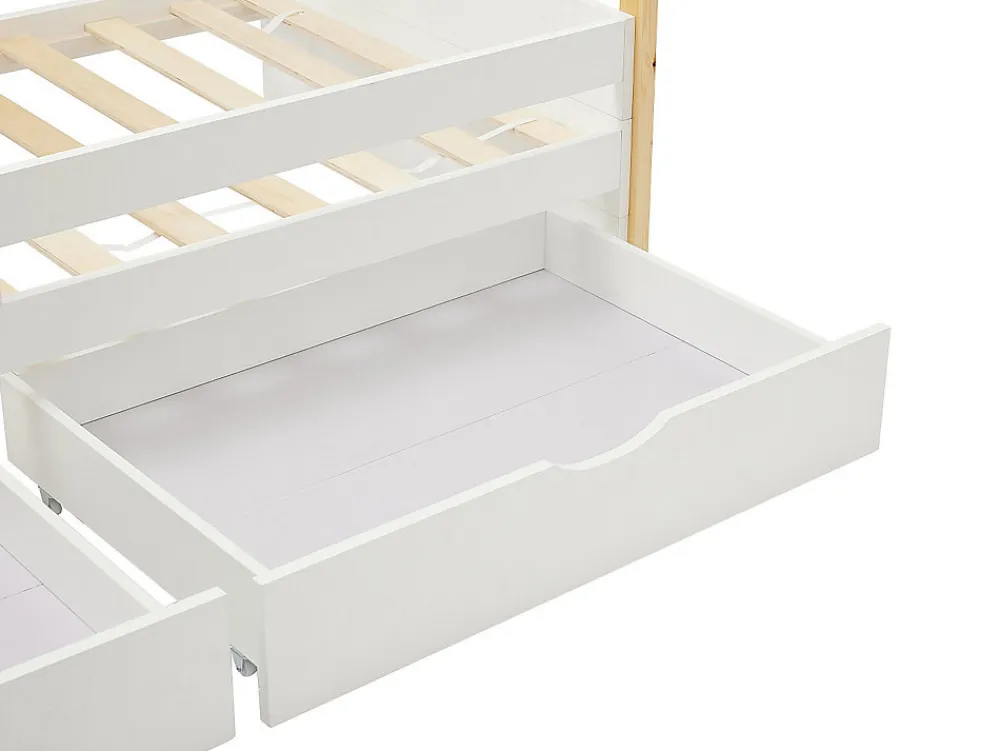 Lit tipi 90 x 190 cm avec tiroirs - Pin et MDF - Coloris : Blanc et naturel - LUANCO>Vente-unique Sale