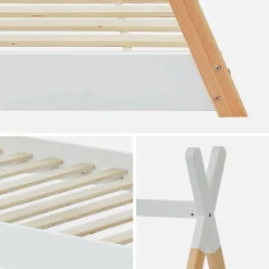 Lit Tipi. pin naturel blanc - sommier à lattes inclus. 90x190cm - Tobias><noscript><img width=