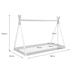 Lit Tipi. pin naturel blanc - sommier à lattes inclus. 90x190cm - Tobias><noscript><img width=