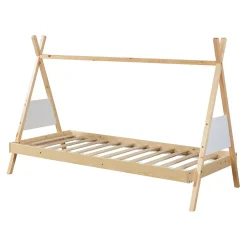 Lit tipi pour enfant Siikajoki bois de pin 90 x 200 cm naturel blanc en.casa><noscript><img width=