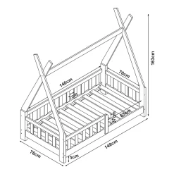 [En.Casa] Lit Tipi pour Enfants Helsingborg avec Grille de Sécurité Pin 140 x 70 cm naturel en.casa*Enfant Lit Enfant