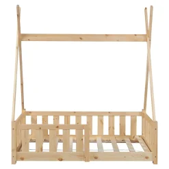 [En.Casa] Lit Tipi pour Enfants Helsingborg avec Grille de Sécurité Pin 140 x 70 cm naturel en.casa*Enfant Lit Enfant