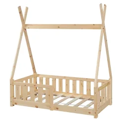 [En.Casa] Lit Tipi pour Enfants Helsingborg avec Grille de Sécurité Pin 140 x 70 cm naturel en.casa*Enfant Lit Enfant