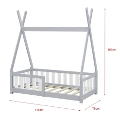 [En.Casa] Lit Tipi pour Enfants Helsingborg avec Grille de Sécurité Pin 140 x 70 cm Gris Clair en.casa*Enfant Lit Enfant