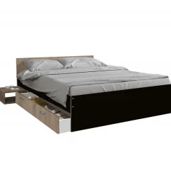 Lit TWIST 140x190+ 1 chevet + 1 tiroir / Décor Noir et chêne blanchi>Weber Industries Online