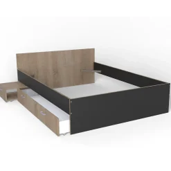 Lit TWIST 140x190+ 1 chevet + 1 tiroir / Décor Noir et chêne blanchi><noscript><img width=
