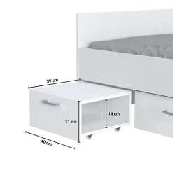Weber Industries Lit TWIST 90x190 + chevet + tiroir / Blanc* Lit Simple