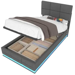Lit velours 90x200 cm, tête réglable, USB/Type-C, LED, hydraulique, rangement XXL - gris>Blackcolors Hot