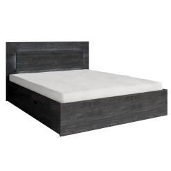 Meublorama Lit VELTIS 180x200 cm avec tete de lit LED Coloris frene noir Sommier et matelas non inclus* Lit Double