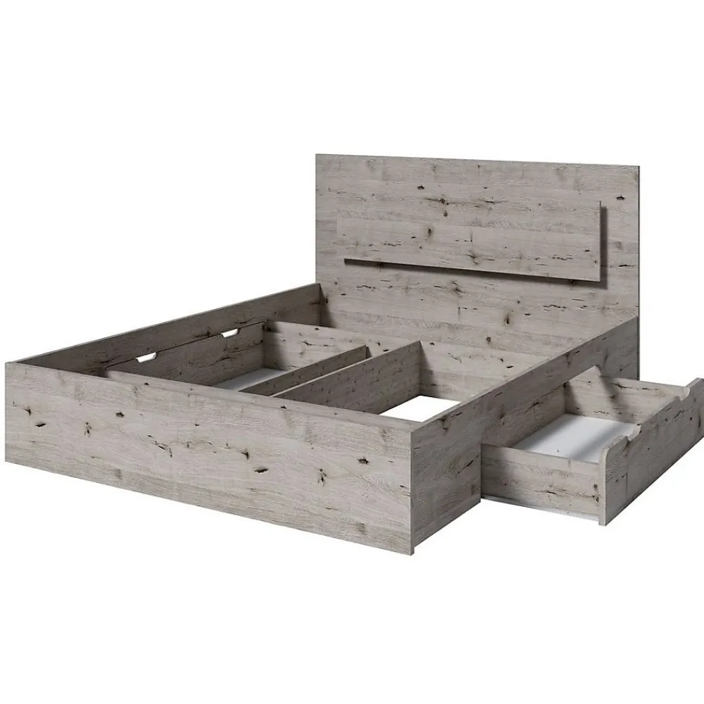 Lit VELTIS 160x200 cm avec tete de lit LED Coloris chene Wellington Sommier et matelas non inclus>Meublorama Online
