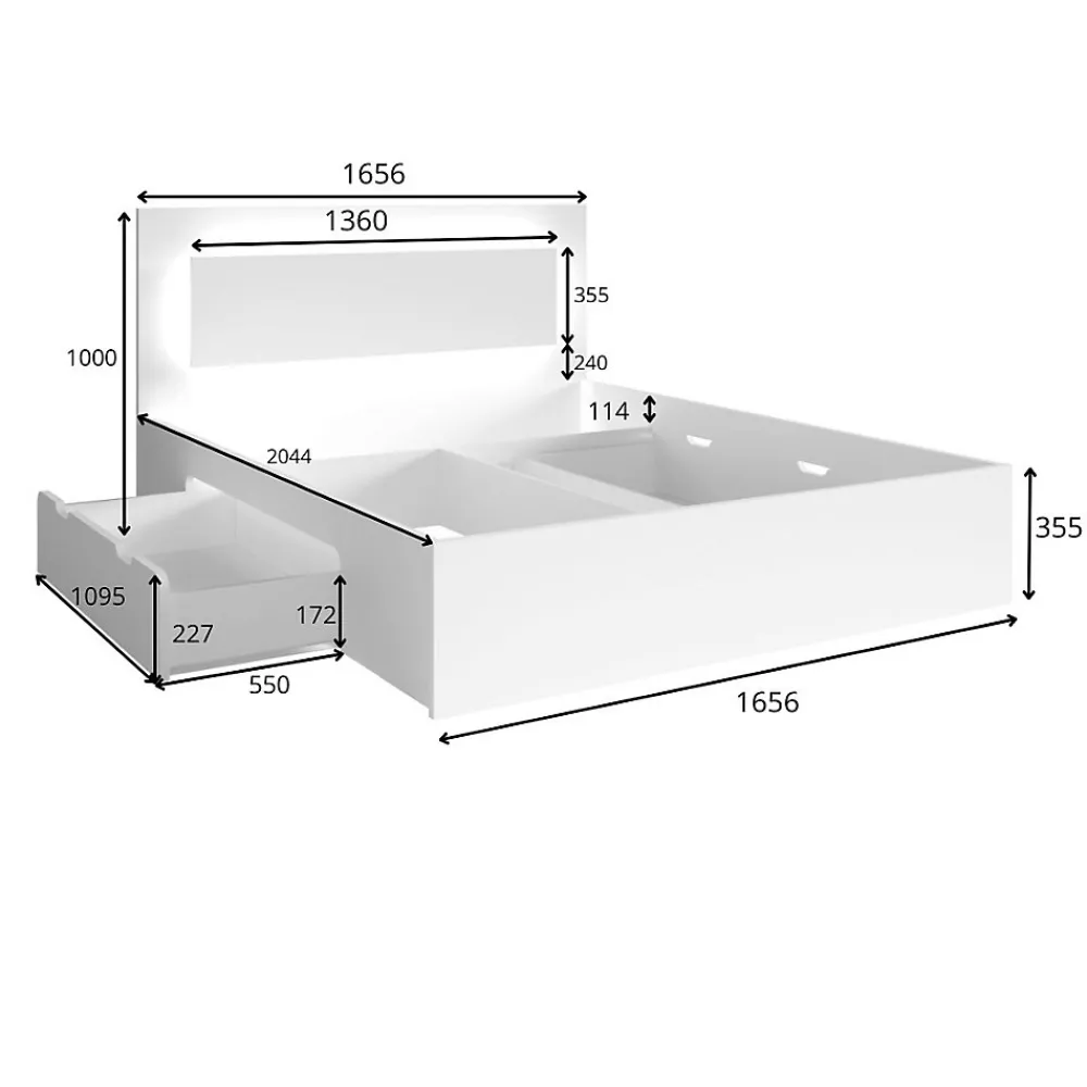 Lit VELTIS 160x200 cm avec tete de lit LED Coloris chene Wellington Sommier et matelas non inclus>Meublorama Online