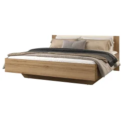 Lit VERTIGO 180x200 cm avec sommier inclus Chene sauvage et beige sable Pied de lit design>Meublorama Discount