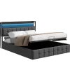 Lit 140x200 avec Sommier, Cadre de lit avec Éclairage LED et 2 Prises CA & 2 Ports USB,Tissu en Lin, Gris>Fortuna lai Online