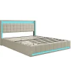 Simple Life Lit 160x200 Avec Sommier LED Et USB, Lit Coffre 160x200 Avec Lattes Et 4 Tiroirs , Beige* Lit Coffre