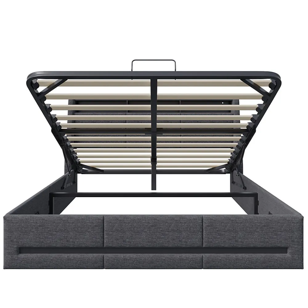 Lit 140x190 avec Sommier LED et USB, Lit Coffre avec Rangement et Tete de Lit, lit 2 persons de Rangement Hydraulique, Gris>Simple Life Clearance
