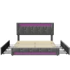 Fortuna lai Lit 160x200 avec Sommier LED et USB,Lit capitonné avec 4 tiroirs et Grand Rangement Lit,Gris* Lit Coffre