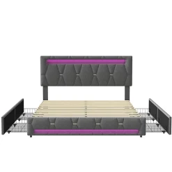 Fortuna lai Lit 160x200 avec Sommier LED et USB,Lit capitonné avec 4 tiroirs et Grand Rangement Lit,Gris* Lit Coffre