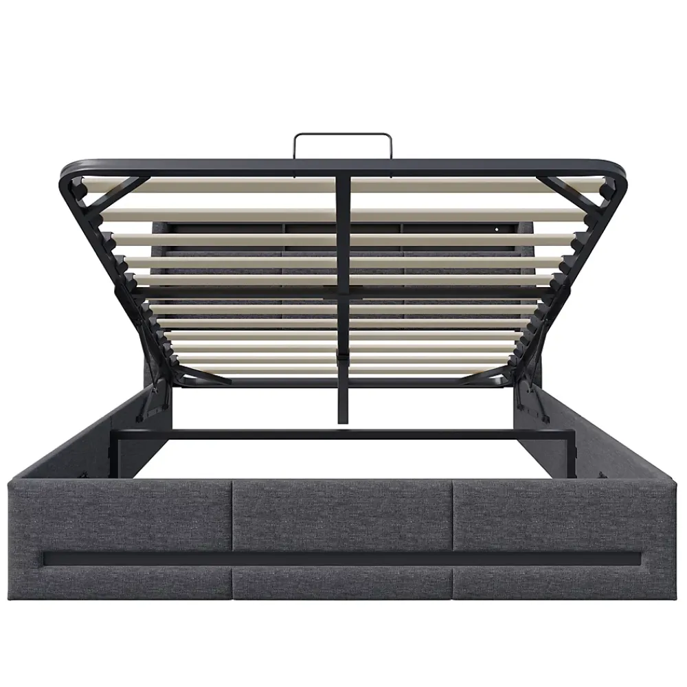 Simple Life Lit 140x190 avec sommier LED et USB, lit coffre avec tête de lit, gris* Lit Coffre