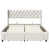 Lit 160x200 avec Sommier, Lit Coffre avec 2 Tiroirs et Hydraulique Rangement, Lits Double Rembourré en Velours,Beige>Fortuna lai Hot
