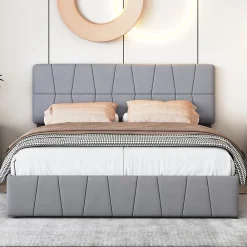 Simple Life Lit 160x200, Cadre De Lit Avec Tête De Lit Capitonnée Réglable En Hauteur, 4 Tiroirs, Gris* Lit Coffre