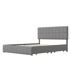 Simple Life Lit 160x200, Cadre De Lit Avec Tête De Lit Capitonnée Réglable En Hauteur, 4 Tiroirs, Gris* Lit Coffre