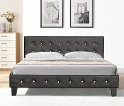 Lit 140x200 cm - avec sommier - tete de lit capitonnee noir - pieds 10 cm - 13 lattes - confort optimal - design moderne>King Of Dreams