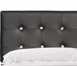 Lit 140x200 cm - avec sommier - tete de lit capitonnee noir - pieds 10 cm - 13 lattes - confort optimal - design moderne><noscript><img width=