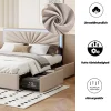 Simple Life Lit 160x200 cm avec 4 tiroirs de rangement, tête de lit avec éclairage LED, revêtement en tissu beige, Lit coffre moderne* Lit Coffre