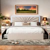 Lit 160x200 cm avec 4 tiroirs de rangement, tête de lit avec éclairage LED, revêtement en tissu beige,Lit coffre moderne>ProximaX Discount