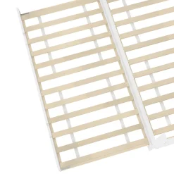Lit 140x200 cm avec bureau intégré et lit gigogne, structure pin blanc et 3 étagères fonctionnelles><noscript><img width=
