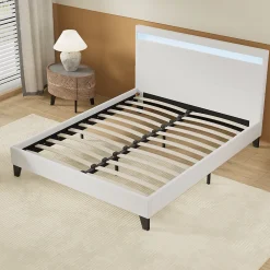Lit 140x200 cm avec Éclairage LED Simili Blanc>November Outlet