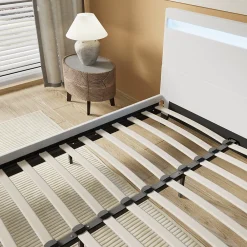 Lit 140x200 cm avec Éclairage LED Simili Blanc><noscript><img width=