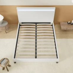 Lit 140x200 cm avec Éclairage LED Simili Blanc><noscript><img width=