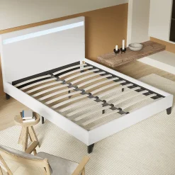 Lit 140x200 cm avec Éclairage LED Simili Blanc><noscript><img width=