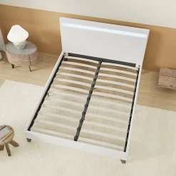 Lit 140x200 cm avec Éclairage LED Simili Blanc><noscript><img width=