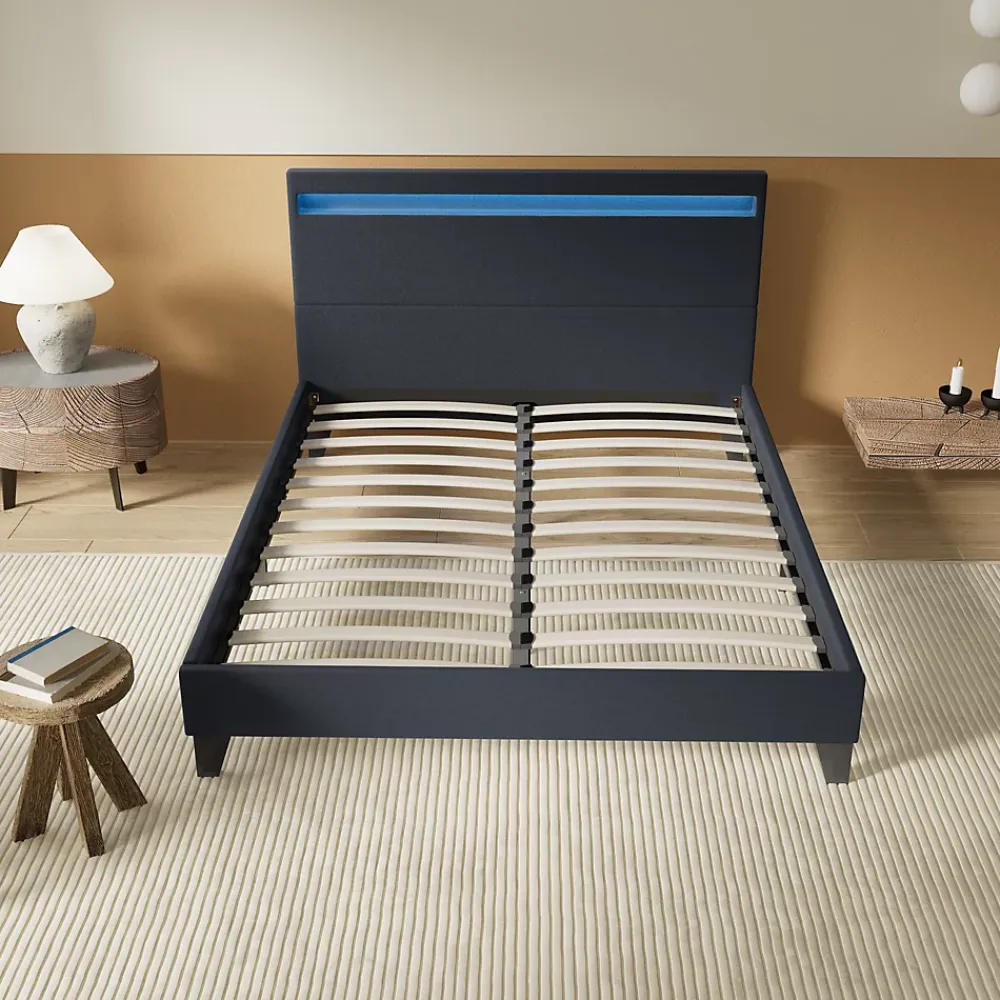 November Lit 140x190 cm avec Éclairage LED Simili Noir* Lit Double