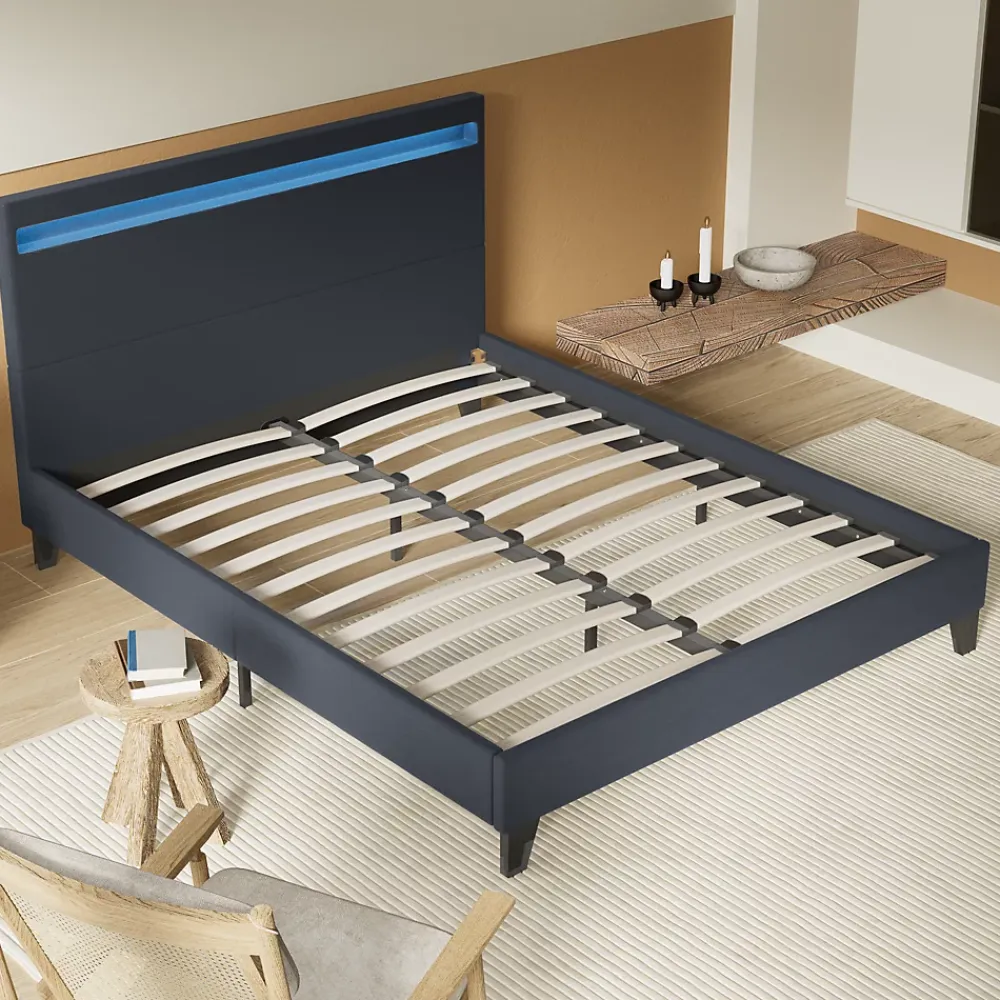 November Lit 140x190 cm avec Éclairage LED Simili Noir* Lit Double