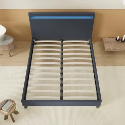 Lit 120x190 cm avec Éclairage LED Simili Noir><noscript><img width=