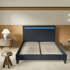 Lit 120x190 cm avec Éclairage LED Simili Noir><noscript><img width=