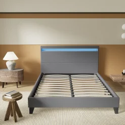 November Lit 120x190 cm avec Éclairage LED Simili Gris* Lit Double