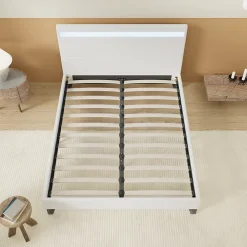 November Lit 140x190 cm avec Éclairage LED Simili Blanc* Lit Double