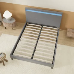 Lit 140x200 cm avec Éclairage LED Simili Gris><noscript><img width=