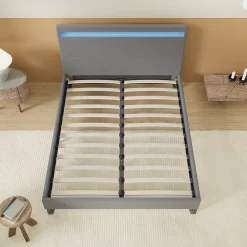 November Lit 140x190 cm avec Éclairage LED Simili Gris* Lit Double