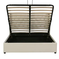 Redom Lit 140x200 cm avec coffre de rangement hydraulique et tête de lit capitonnée en velours beige* Lit Avec Rangement