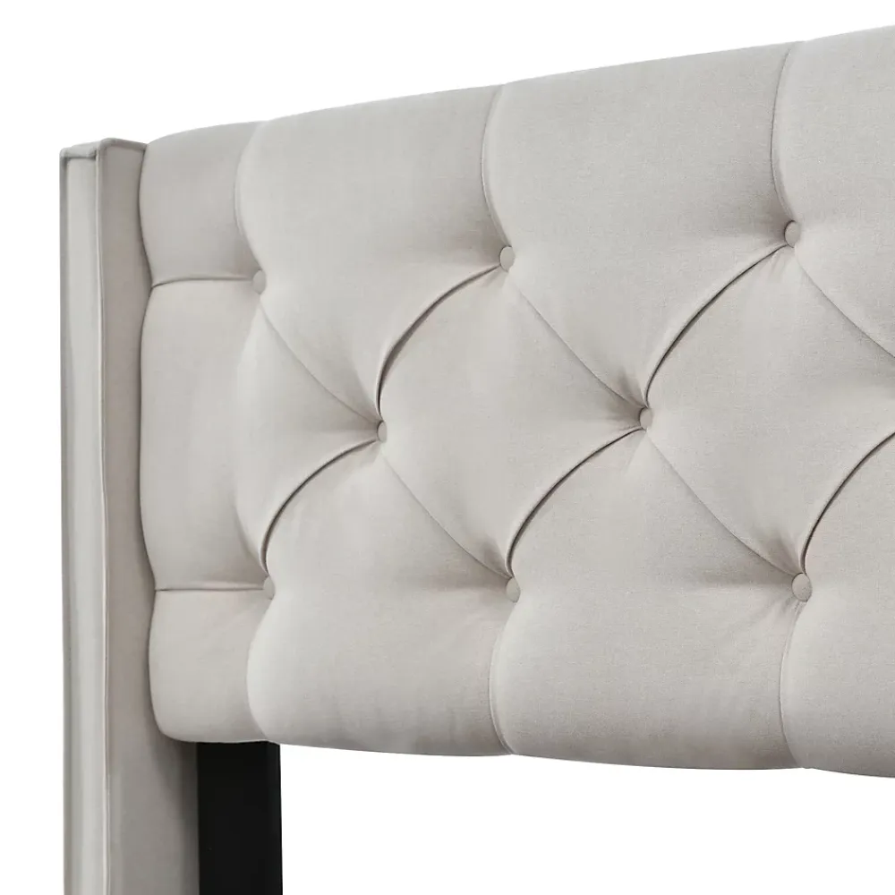 Redom Lit 160x200 cm avec coffre de rangement et tête rembourrée en coton gris clair, cadre bois massif* Lit Avec Rangement
