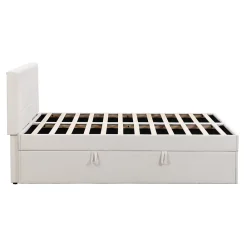 Redom Lit 140x200 cm avec grand rangement, revêtement lin beige, cadre métal et structure bois massif, style minimaliste* Lit Avec Rangement